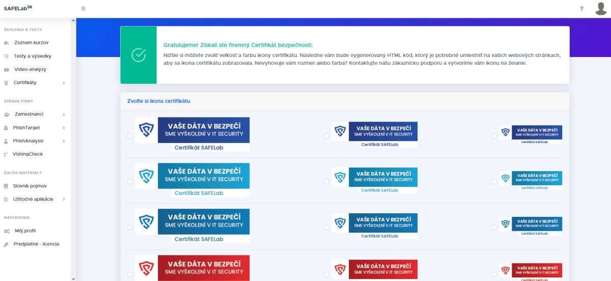Certifikáty pre zamestnancov a firmu